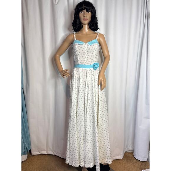 Vintage 60's spring meadow dress in white & blue froral circular XS - Picture 10 of 14